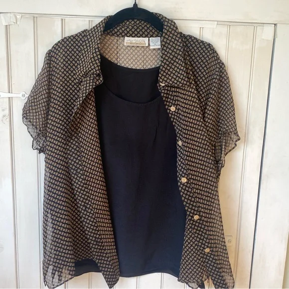 New York City Design Company Chic Black and Tan Button-Up Blouse 100% Silk XL - Picture 8 of 11